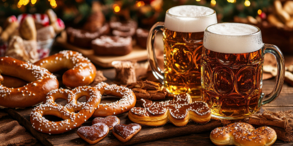 Oktoberfest beers and pretzels